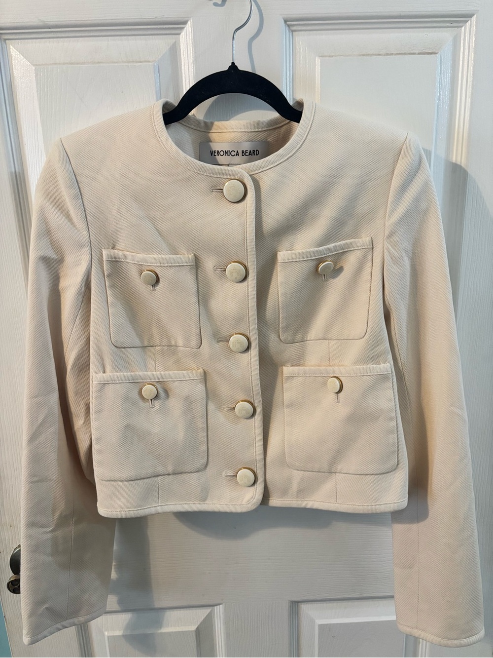 Veronica Beard Ivory Cropped Patch-Pocket Jacket - Picture 4 of 13